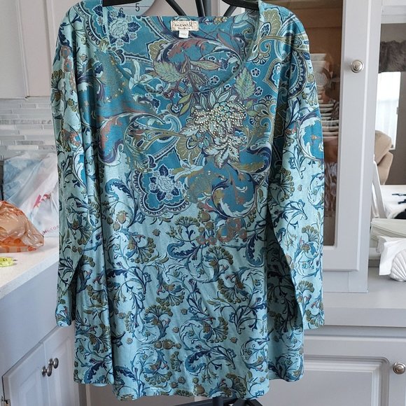 turquoise print tops